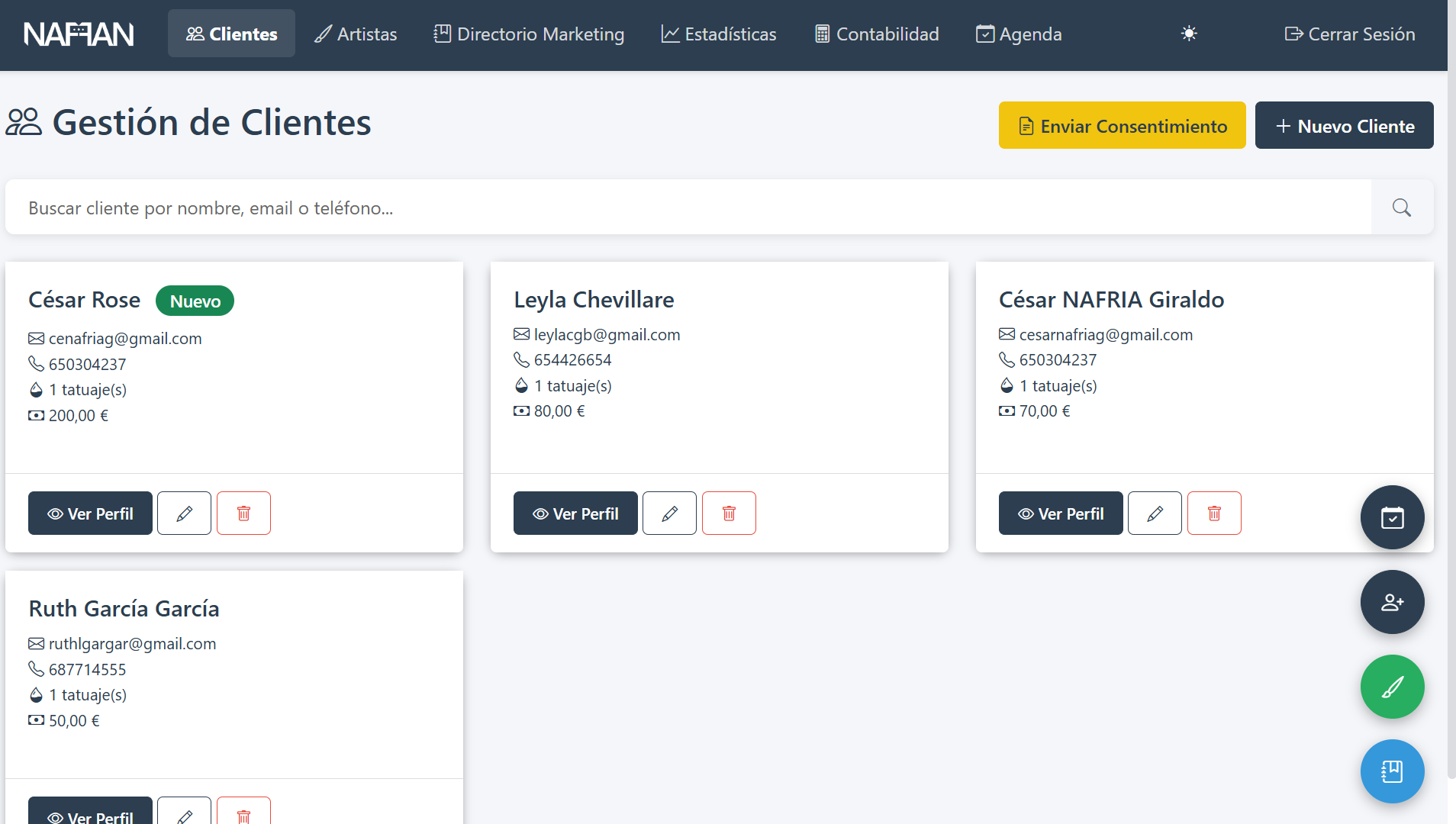 Gestión de clientes en NAFFAN